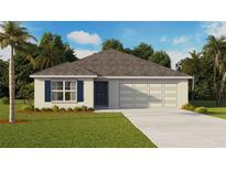 One-story home with two-car garage and landscaped lawn at 7820 Wheat Stone Dr, Zephyrhills, FL 33540