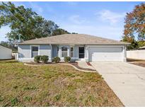 Single-story home with attached garage and well-manicured lawn at 11013 Cranston St, Spring Hill, FL 34608