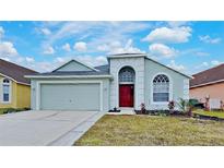 Well-maintained house with a two-car garage and landscaped yard at 29325 Birds Eye Dr, Wesley Chapel, FL 33543