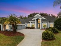 Two-story house with gray siding, a three-car garage, and palm trees at 5253 Mira Vista Dr, Palm Harbor, FL 34685