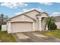 Beautiful one-story house with a two-car garage and a well-manicured lawn at 6325 Chapel Pines Blvd, Wesley Chapel, FL 33545