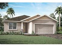 One-story home with light beige exterior, stone accents, and a two-car garage at 12408 52Nd E St, Parrish, FL 34219