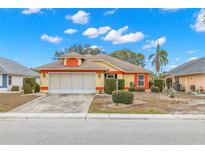 Attractive single-story home with a two-car garage and well-manicured landscaping at 217 Linger Ln, Sun City Center, FL 33573