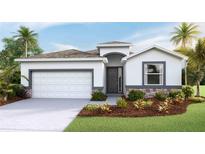 One-story home with a two-car garage and landscaped front yard at 2562 Chapel Oak Bnd, Wesley Chapel, FL 33543