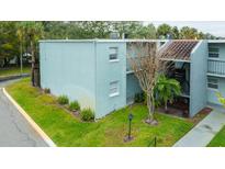 Light blue building exterior with landscaping and walkway at 14417 Americana Cir # 105, Tampa, FL 33613