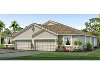 Two-story home with gray exterior, two-car garage, and landscaping at 18149 Cropside Trl, Lakewood Ranch, FL 34211