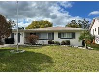 Ranch style home with a well-maintained lawn at 1824 Douglas Ave, Dunedin, FL 34698