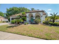 Beautiful home with a teal door, landscaping, and a large front yard at 2909 Folklore Dr, Valrico, FL 33596