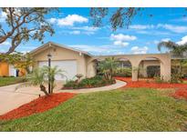 Attractive single-story home with a landscaped yard and a two-car garage at 13441 Del Prado S Dr, Largo, FL 33774