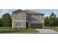 Two-story house with gray siding, brown garage door, and landscaping at 3740 Capital Reserve Dr, Plant City, FL 33565