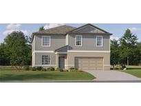 Two-story house with gray siding, two-car garage, and landscaping at 12223 Radiant Gem Trl, Parrish, FL 34219