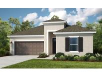 One-story home with brown garage door and shutters at 2061 Longliner Loop, Wesley Chapel, FL 33543