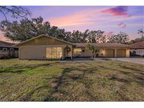 Beautiful ranch home with a large yard, three car garage, and mature landscaping at 3245 Canal Pl, Land O Lakes, FL 34639