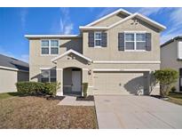 Two-story house with a neutral exterior, two-car garage, and landscaping at 10637 Park Meadowbrooke Dr, Riverview, FL 33578