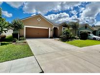 One-story home with brown garage door and landscaped front yard at 10640 Planer Picket Dr, Riverview, FL 33569