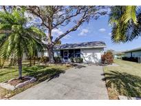 Cute bungalow with a spacious front yard, lush landscaping, and a large tree at 4175 104 N Ave, Clearwater, FL 33762
