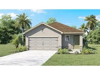 One-story house with a two-car garage, stone accents, and a landscaped lawn at 3502 Melody Gardens Pl, Plant City, FL 33565