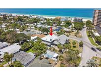 Aerial view of a charming house near the beach, showcasing its location and neighborhood at 867 Mandalay Ave, Clearwater Beach, FL 33767