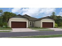 Two-car garage, two-story home with neutral exterior and landscaping at 12661 Lily Quartz Loop, Parrish, FL 34219