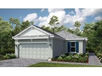 Attractive single-story home with a two-car garage and landscaped walkway at 29578 Zupetta Rd, Wesley Chapel, FL 33543