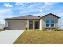 Single-story house with attached garage and landscaped lawn at 1418 Bluejack Oak Dr, Seffner, FL 33584