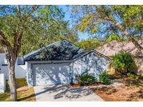 Charming one-story home with a gray exterior, attached garage, and well-manicured landscaping at 5605 Tanagergrove Way, Lithia, FL 33547