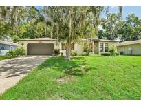 Single-story house with a large yard and a two-car garage at 12433 Shadow Ridge Blvd, Hudson, FL 34669