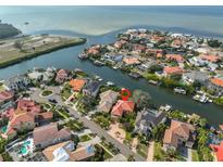 Aerial view of waterfront home with private dock and lush landscaping at 1011 Sonata Ln, Apollo Beach, FL 33572