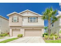 Charming two-story home featuring a two-car garage, manicured lawn, and a beautiful palm tree at 4925 White Sanderling Ct, Tampa, FL 33619