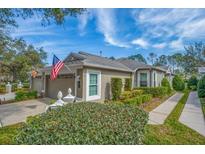 Charming home with a well-maintained lawn, lush greenery, and an American flag waving proudly at 5718 Heronpark Pl, Lithia, FL 33547