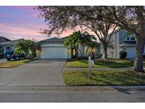 Charming single-Gathering home with a well-manicured lawn, mature trees, and a two-car garage at 1645 Fennsbury Ct, Wesley Chapel, FL 33544