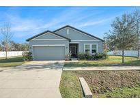 Gray house with a two-car garage and a landscaped front yard at 725 Garden Oaks Sq, Seffner, FL 33584