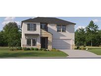 Two-story home with stone accents and a landscaped lawn at 18429 Serene Lake Loop, Lutz, FL 33548