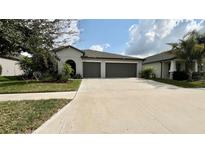 Charming single-story home with a well-manicured lawn and a two-car garage at 10854 Sage Canyon Dr, Riverview, FL 33578