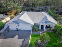 Beautiful one-story home with a three-car garage and lush landscaping at 817 Wilkie St, Dunedin, FL 34698