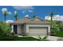 Charming single-story home with an attached two-car garage and tropical landscaping at 14466 Pioneer Ridge Dr, Hudson, FL 34667