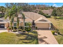 Charming single-story home with a well-maintained lawn, paver driveway, and tropical landscaping at 2218 Mayfield Palms Ln # 323, Sun City Center, FL 33573