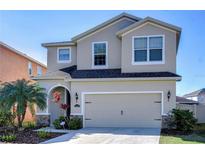 Charming two-story home featuring an attached two-car garage and well-manicured landscaping at 11117 Abaco Island Ave, Riverview, FL 33579