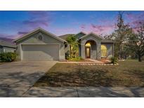 Charming single-story home featuring a well-maintained lawn, two car garage, and a welcoming front entrance at 12806 Yarn Pl, Riverview, FL 33569