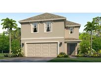 Two-story home showing the garage, front door, and landscaping at 10734 Hidden Banks Gln, Parrish, FL 34219