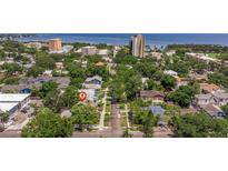 Aerial view showing home's location in a residential neighborhood near the water at 407 10Th Ne Ave, St Petersburg, FL 33701