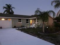 Ranch style home with a large driveway and mature landscaping at 1050 Tamarac Dr, Holiday, FL 34690