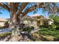 Single-story house with landscaped yard and large oak tree at 14120 Whitecap Ave, Hudson, FL 34667