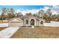 Tan house with a green door and attached garage at 12312 Millington Ave, Weeki Wachee, FL 34614