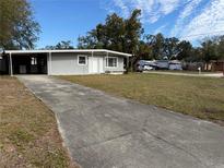 Ranch style home with a long driveway and mature trees at 201 W Seneca Ave, Tampa, FL 33612
