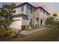 Charming townhome boasts beautiful landscaping and a convenient attached two-car garage at 29917 Southwell Ln, Wesley Chapel, FL 33543