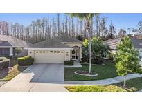 Charming single-story home with well-manicured lawn, mature trees, and attached two-car garage at 7744 Craighurst Loop, New Port Richey, FL 34655