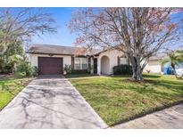 Charming single-story home featuring a well-maintained lawn, mature trees, and a private driveway at 7810 Putnam Cir, New Port Richey, FL 34655