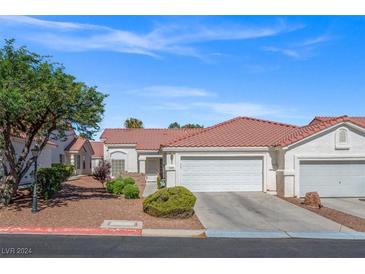 Charming single-story home with a well-maintained front yard and a two-car garage at 5683 Whale Watch St, Las Vegas, NV 89113