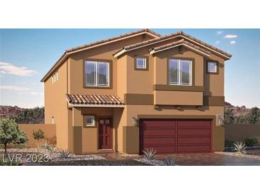 Two-story house with a red door and attached garage at 4494 Bayley Skye Ave # 169, Las Vegas, NV 89141